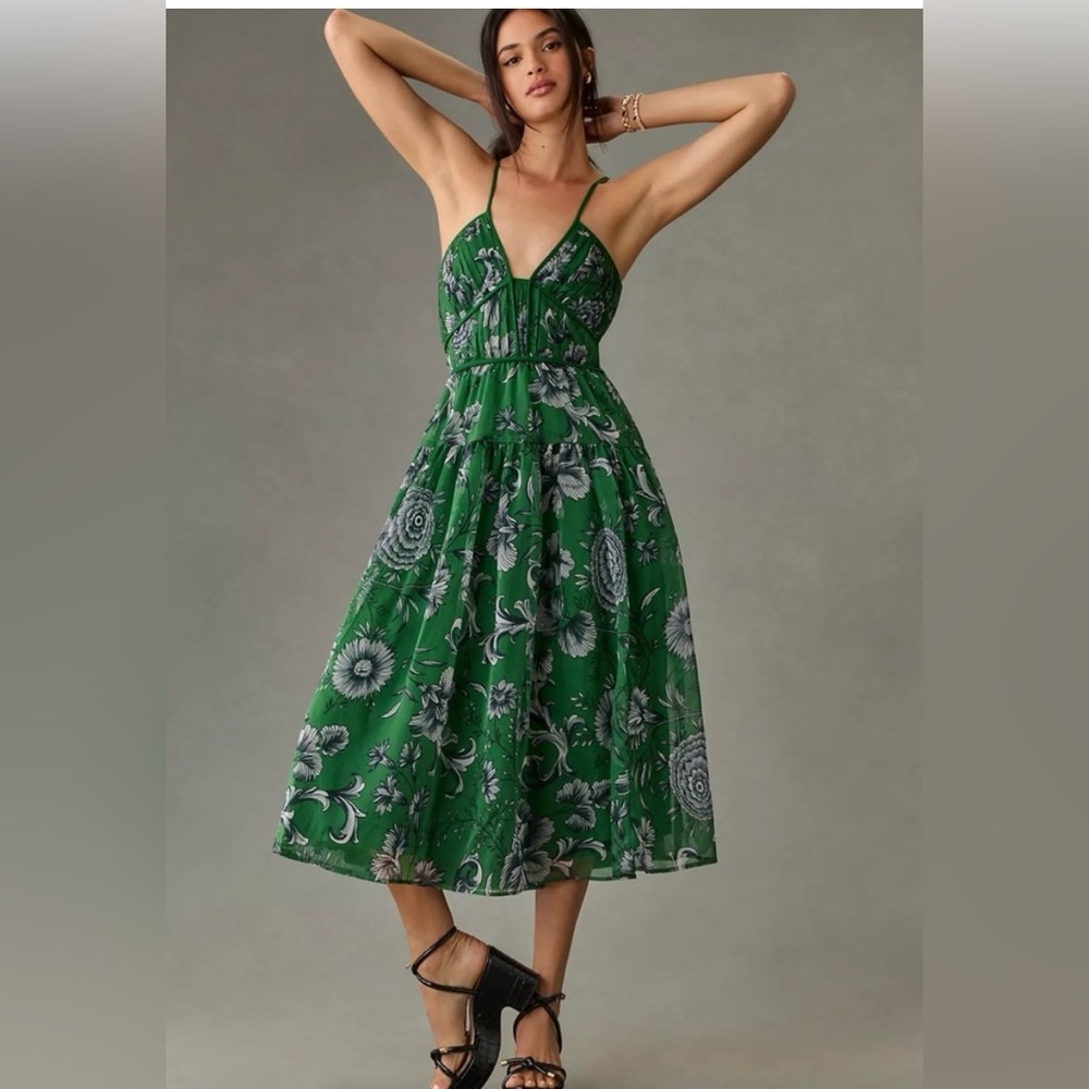 Green Floral Halter Anthropologie Dress - XL